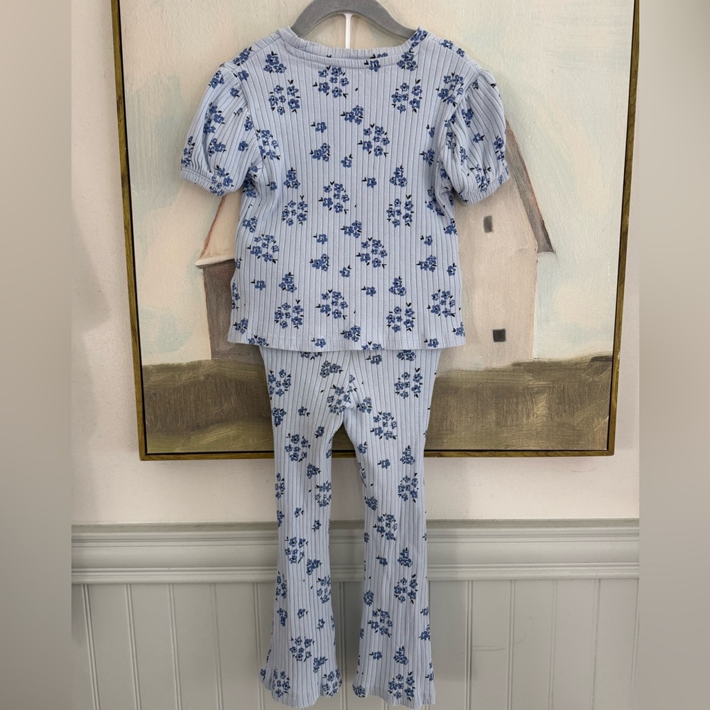 JESSICA SIMPSON Kids Light Blue Floral  Ribbed Cotton Tshirt Pant Set Size 4T - Picture 5 of 7